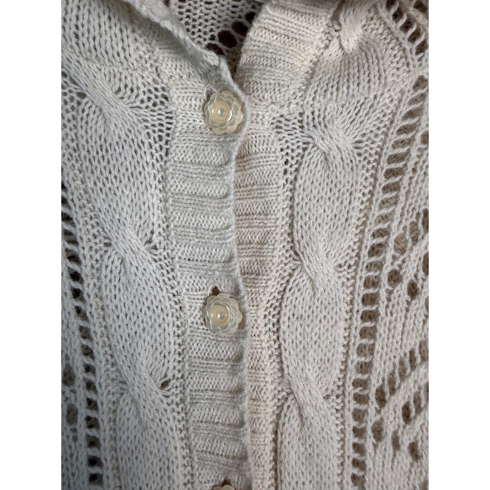 Moth Anthropologie Hooded Cardigan Womens Small Ivory Wool Angora Pointelle Knit - Picture 3 of 9